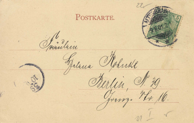Eine alte Postkarte mit einem deutschen Stempel, auf der der Text "Südtirol 1873" und die Zahl "10" steht.