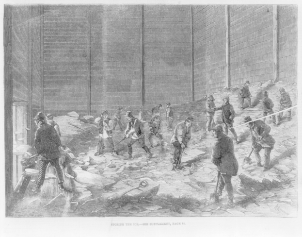 Schwarzes und wei├čes Foto von M├Ąnnern bei der Arbeit in einem Kohlebergwerk mit einer Wand im Hintergrund und Text, der unten "Eine Geschichte des Kohlebergbaus" lautet.