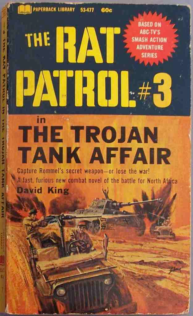 Buchumschlag mit Armee-Panzern und Jeeps in einer KriegsSzene mit Text darüber.
