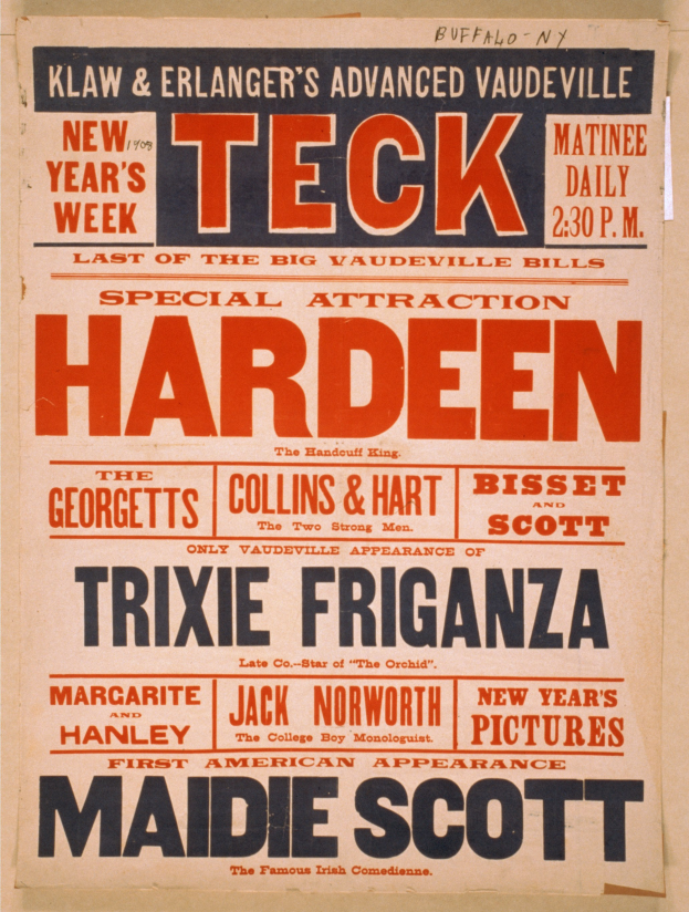 Plakat für das Silvesterkonzert im Vaudeville Theatre in New York City mit Veranstaltungdetails.