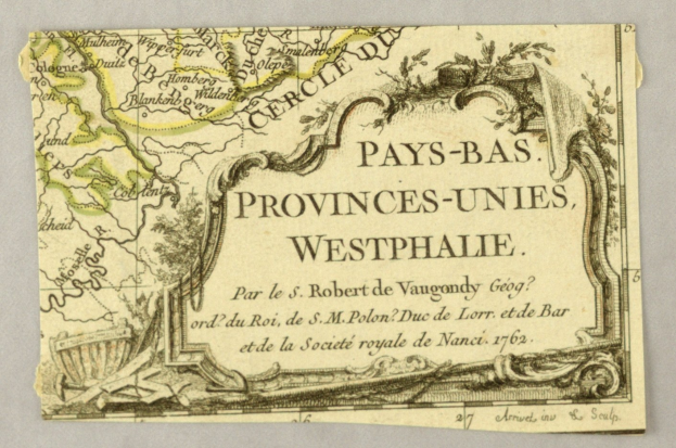 Detailreiches altes Kartenblatt von Westphalens Provinzen auf vergilbtem Papier mit begleitendem Text über die Region.
