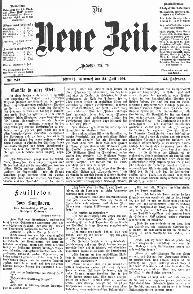 Ein Schwarz-Weiß-Bild eines Mannes in Anzug und Krawatte, der direkt in die Kamera schaut, auf der Titelseite der deutschen Zeitung Die Neue Beit.
