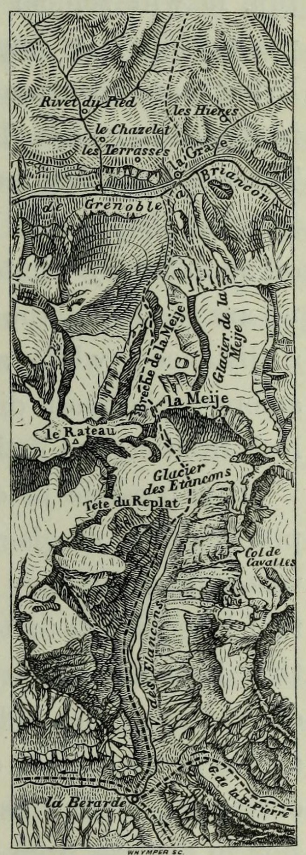 Schwarze und weiße topografische Karte des Rheins, die Höhenkonturen, Gelände und beschriftete geographische Merkmale zeigt.