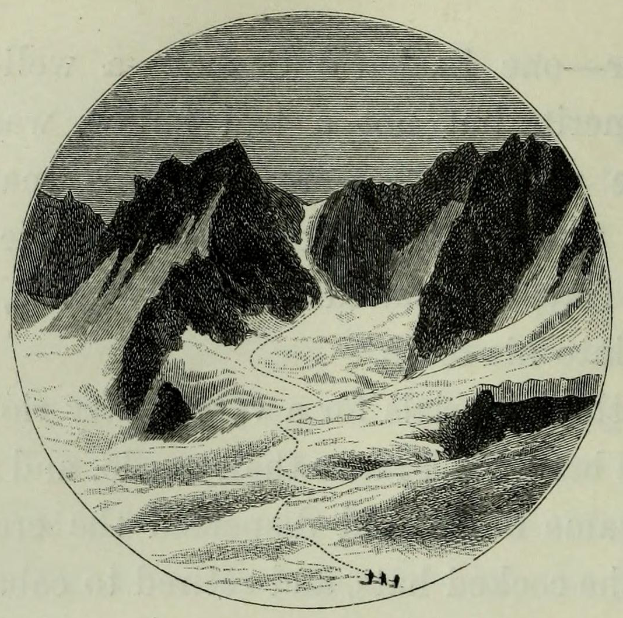 Eine Schwarzweiß-Radierung von einer schneebedeckten Gebirgskette mit einem Fluss, unter einem klaren Himmel, beschriftet mit "Alpin Skiing in Switzerland".