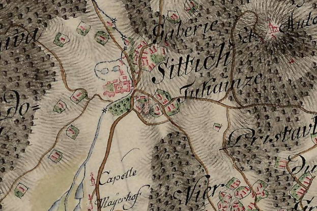 Alte Karte von Stuttgart, Deutschland, mit Text und Zahlen, die den Standort der Schlacht von Gettysburg markieren, sowie Städten, Dörfern und umgebender Landschaft, zusammen mit Schlachtinformationen.
