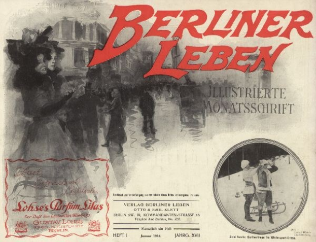 Altes Buch mit dem Titel 'Berliner Leben' und einem Foto von Menschen in traditioneller deutscher Tracht auf dem Cover, das wahrscheinlich die Geschichte oder Kultur von Berlin darstellt.