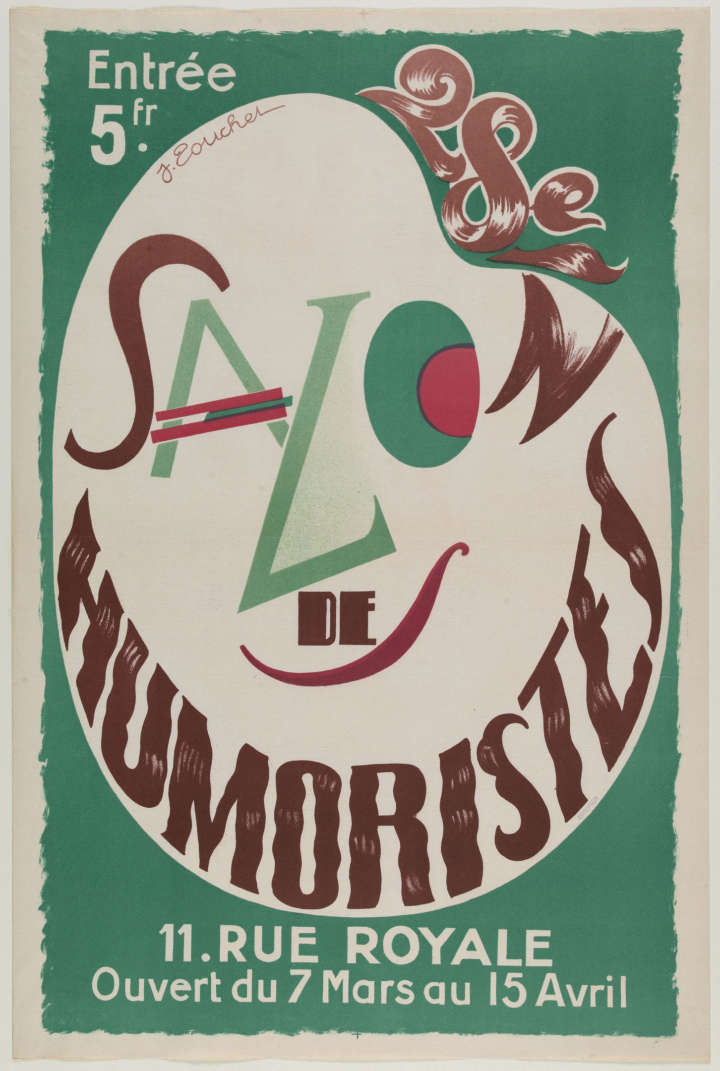 Plakat, das eine Humoristenvorführung in Paris, Frankreich, ankündigt.