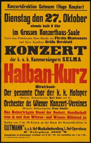 Gelbes Plakat für ein Konzert mit dem Titel "Konzert Halban-Kurz" in Berlin, Deutschland.